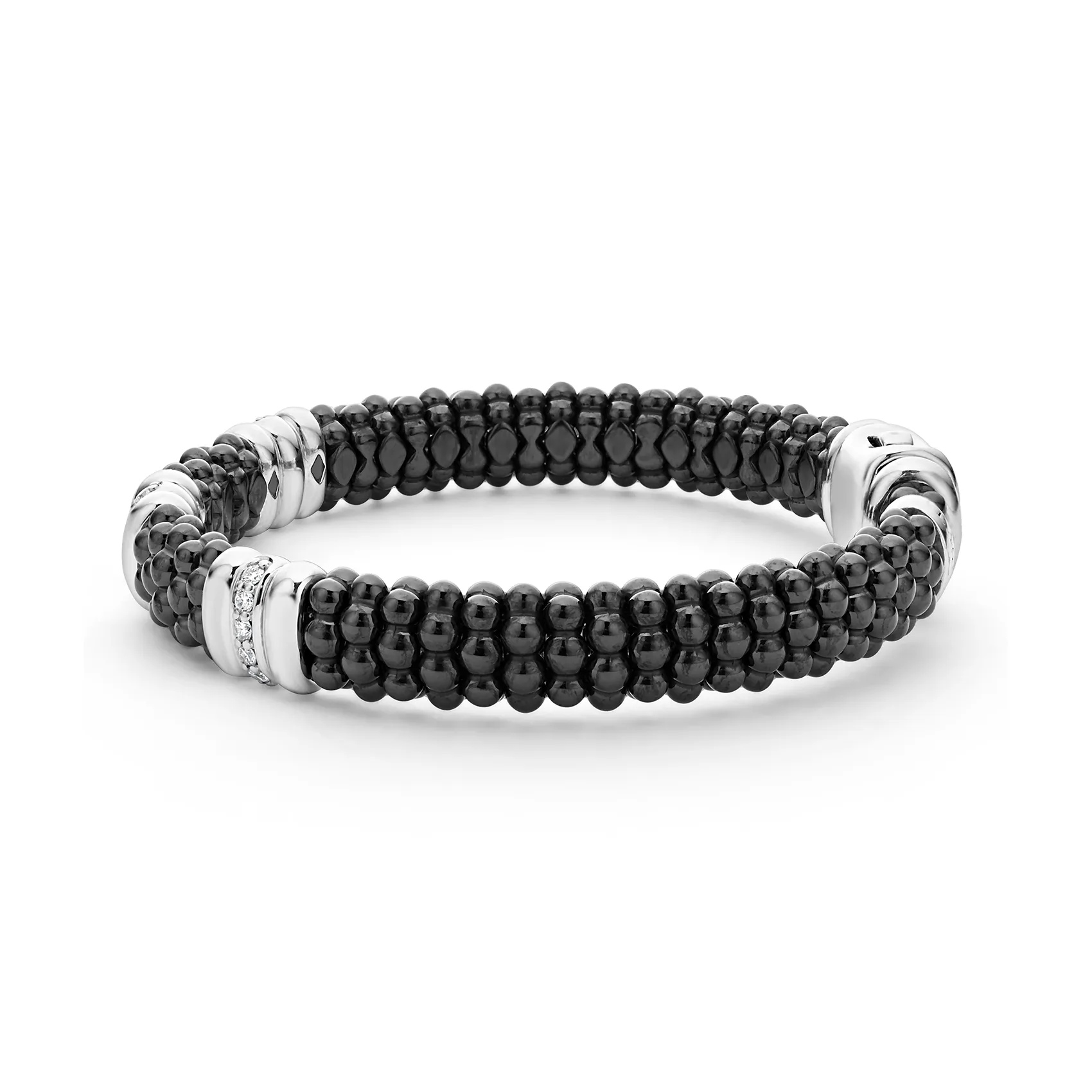 LAGOS Black Caviar Three Station Ceramic Diamond Bracelet, 9mm