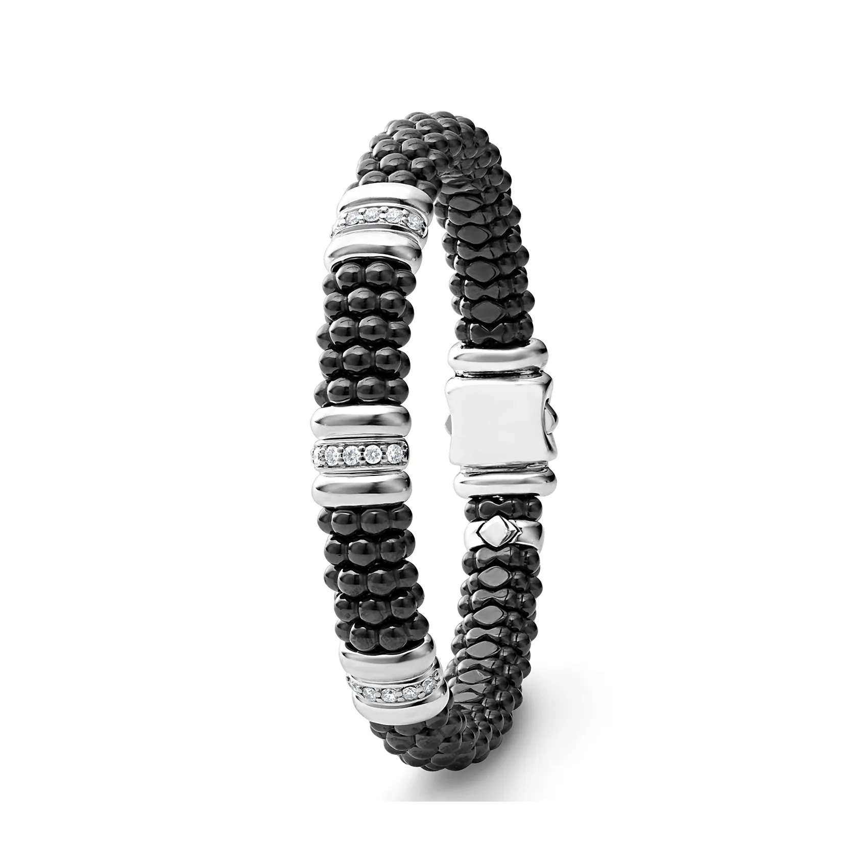 LAGOS Black Caviar Three Station Ceramic Diamond Bracelet, 9mm