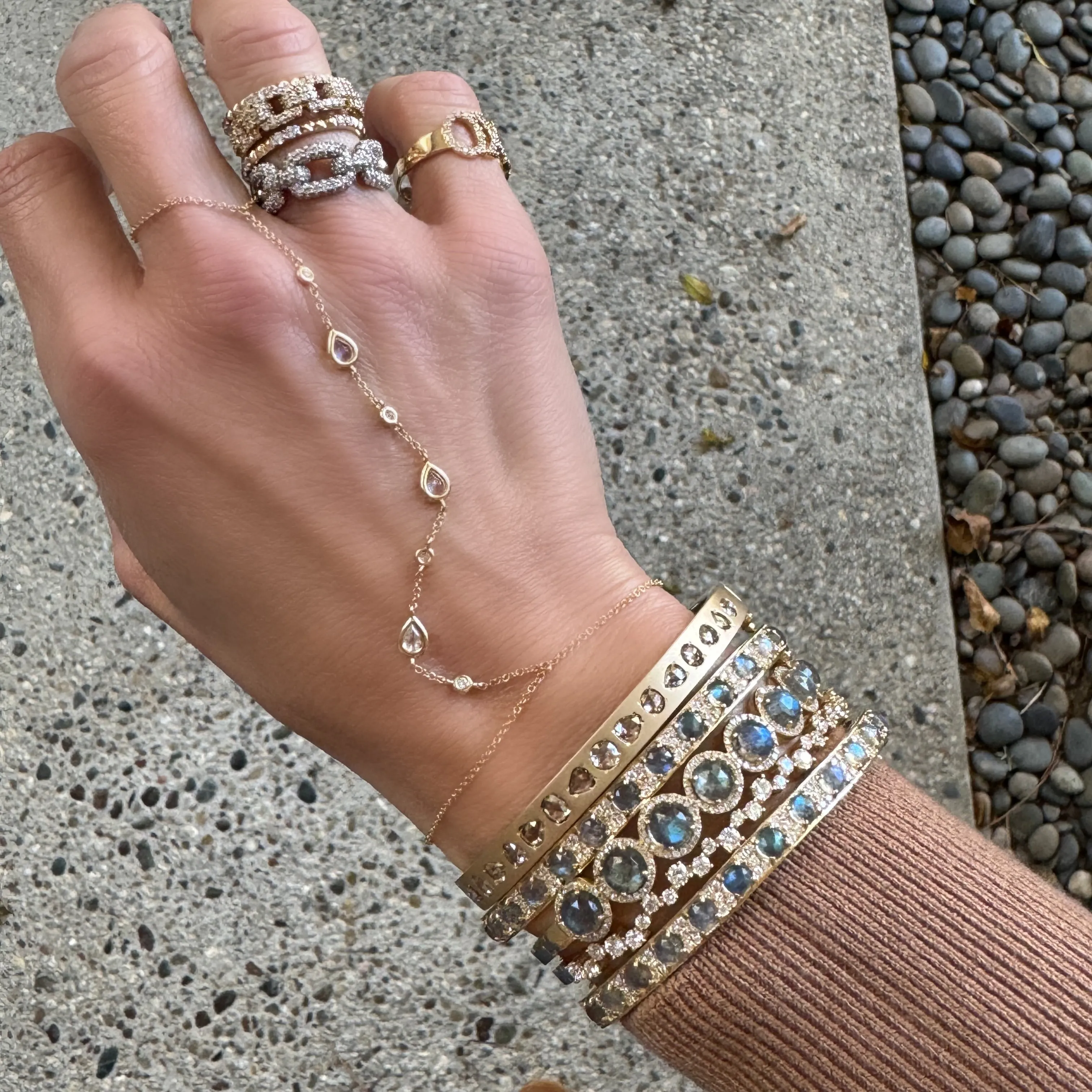 Large & In Charge Diamond & Labradorite Bangle Bracelet