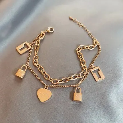 Layered Golden Pendant Bracelet For Women Retro Punk Gothic Portrait Coin Cross Pearl Bracelet Jewelry