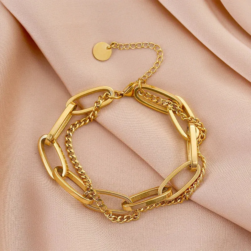 Layered Golden Pendant Bracelet For Women Retro Punk Gothic Portrait Coin Cross Pearl Bracelet Jewelry