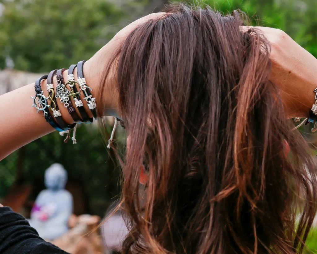 Leather Bracelet metal love anchor brown