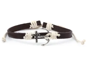 Leather Bracelet metal love anchor brown