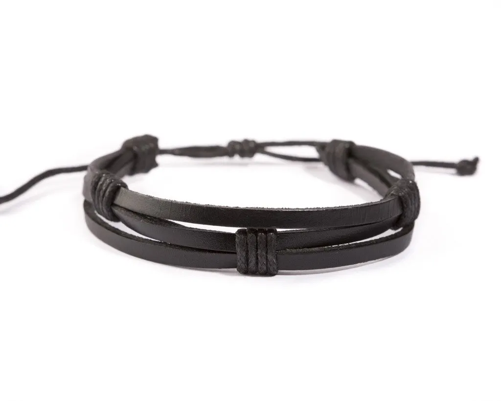 leather bracelet multistrand - black