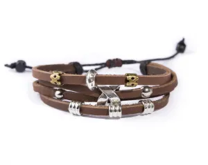 leather multistrand bracelet metallic bead