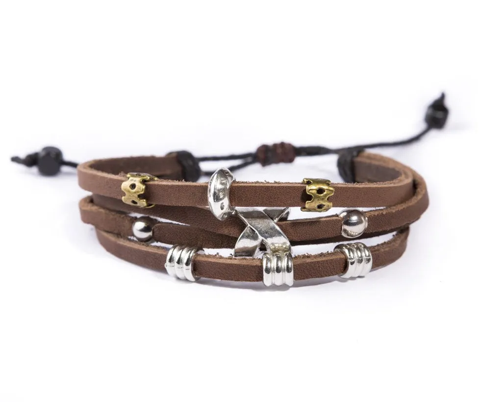 leather multistrand bracelet metallic bead