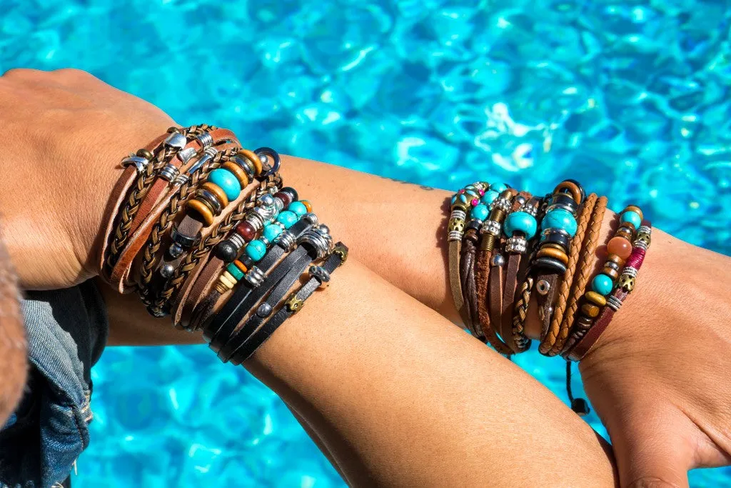 leather multistrand bracelet metallic bead
