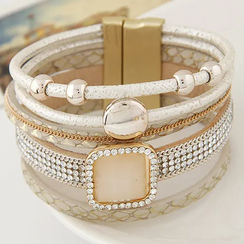 LEMOER Boho Women Fashion Gem Rhinestone Magnetic Leather Bracelets&Bangle Bohemian Handmade Wristband jewelry pulseira feminina