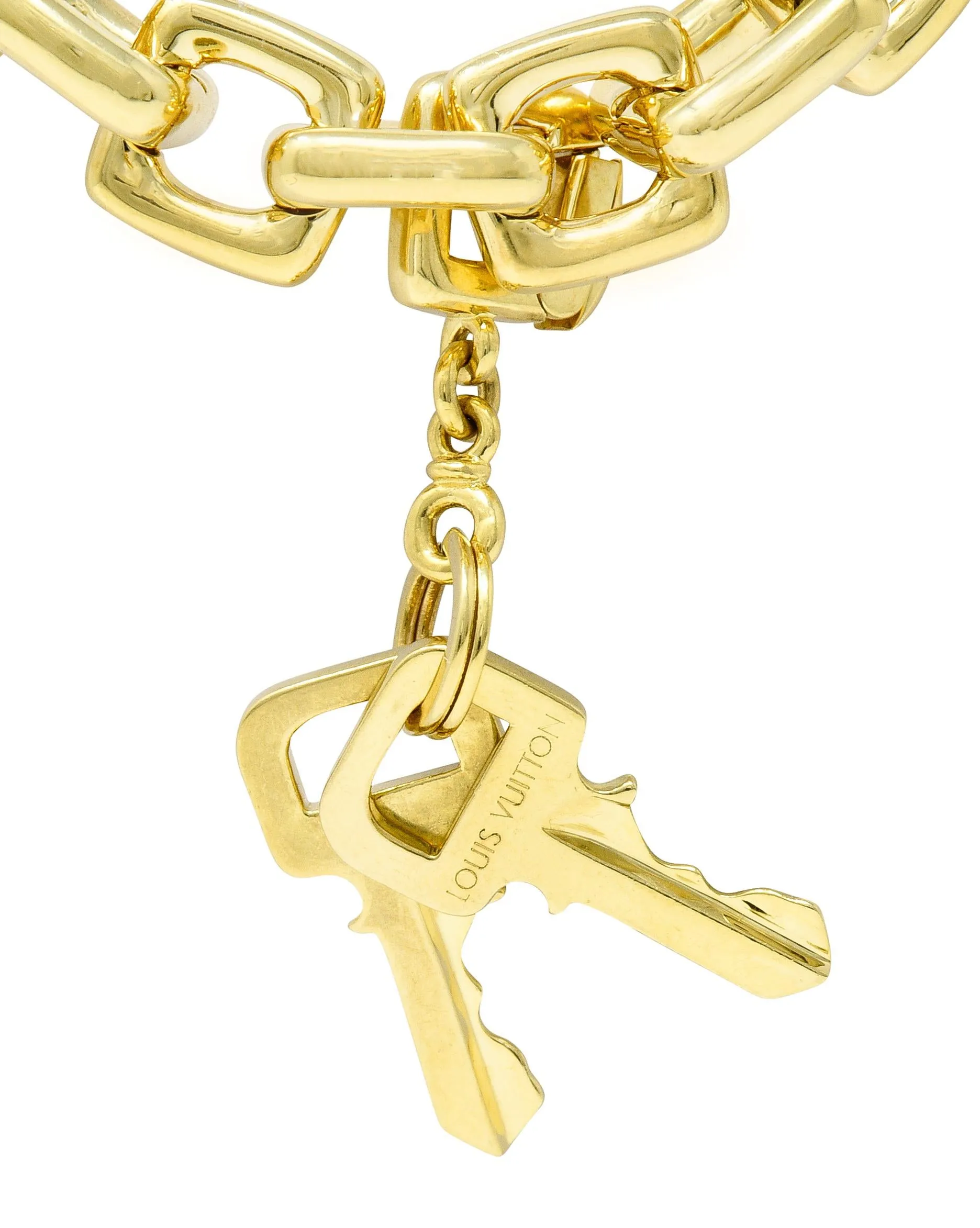 Louis Vuitton Paris 2000's 18 Karat Yellow Gold Square Lock & Key Vintage Charm Bracelet