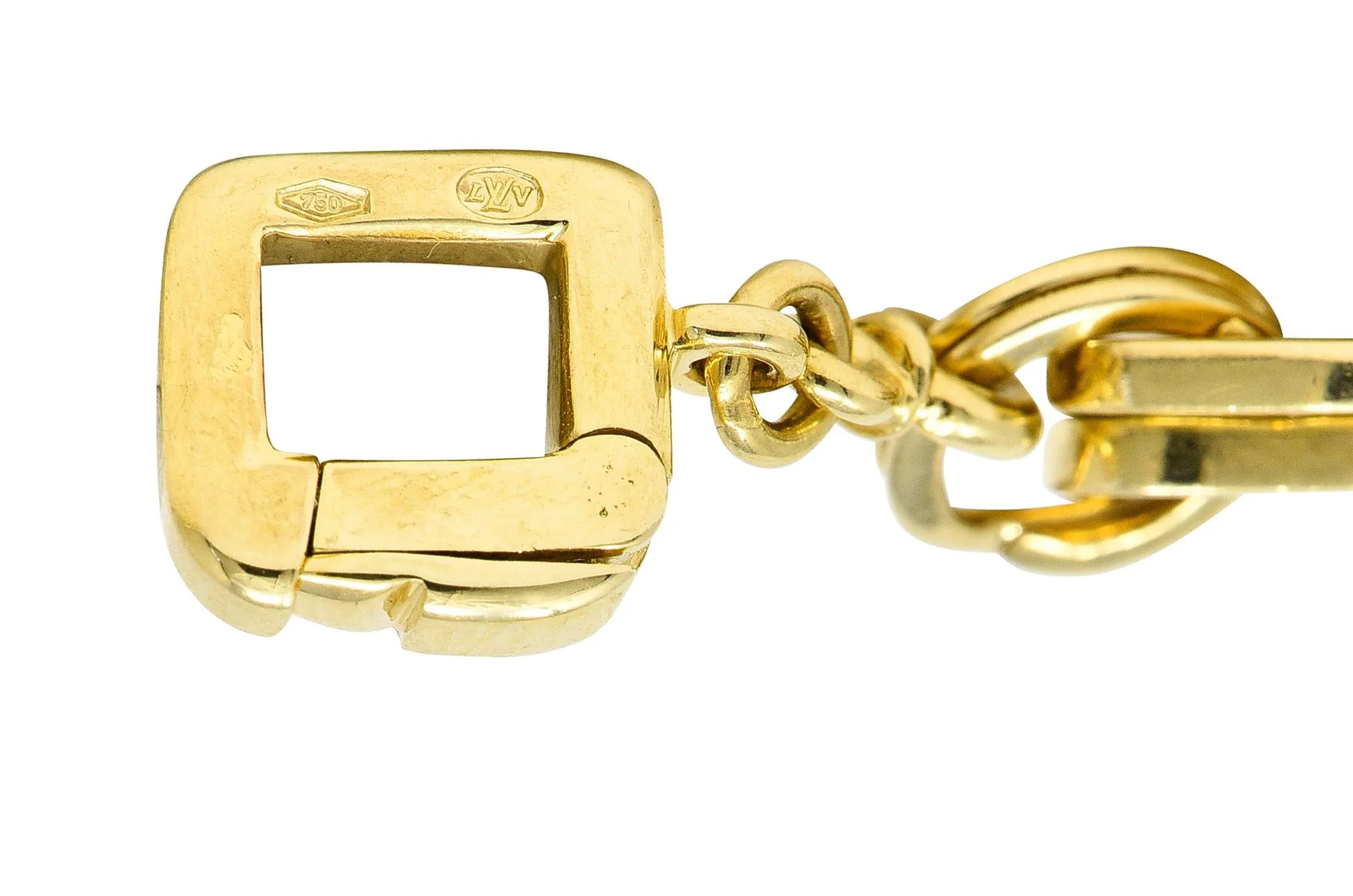 Louis Vuitton Paris 2000's 18 Karat Yellow Gold Square Lock & Key Vintage Charm Bracelet