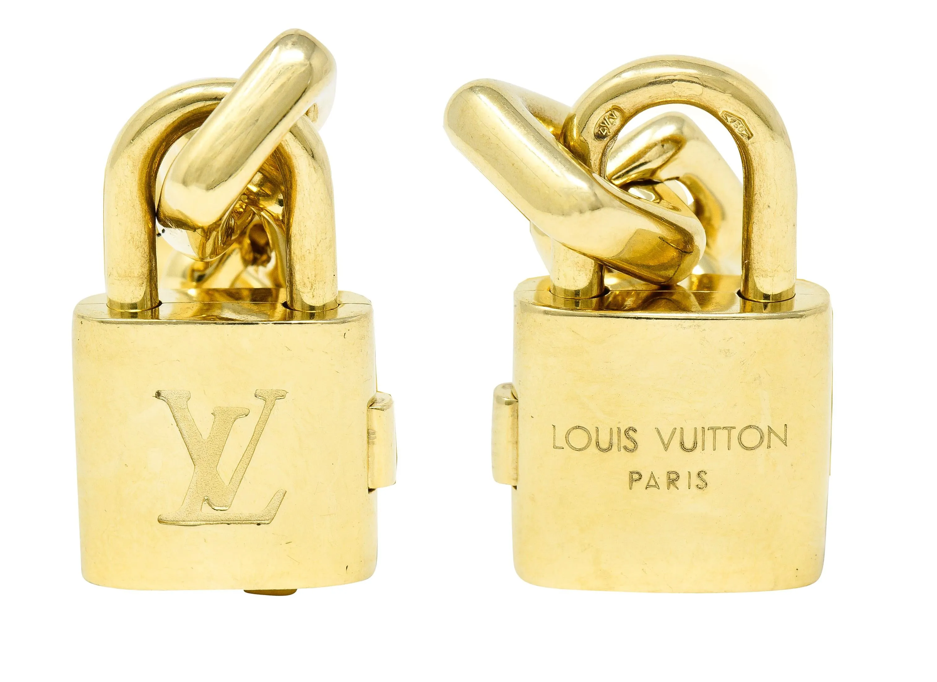 Louis Vuitton Paris 2000's 18 Karat Yellow Gold Square Lock & Key Vintage Charm Bracelet