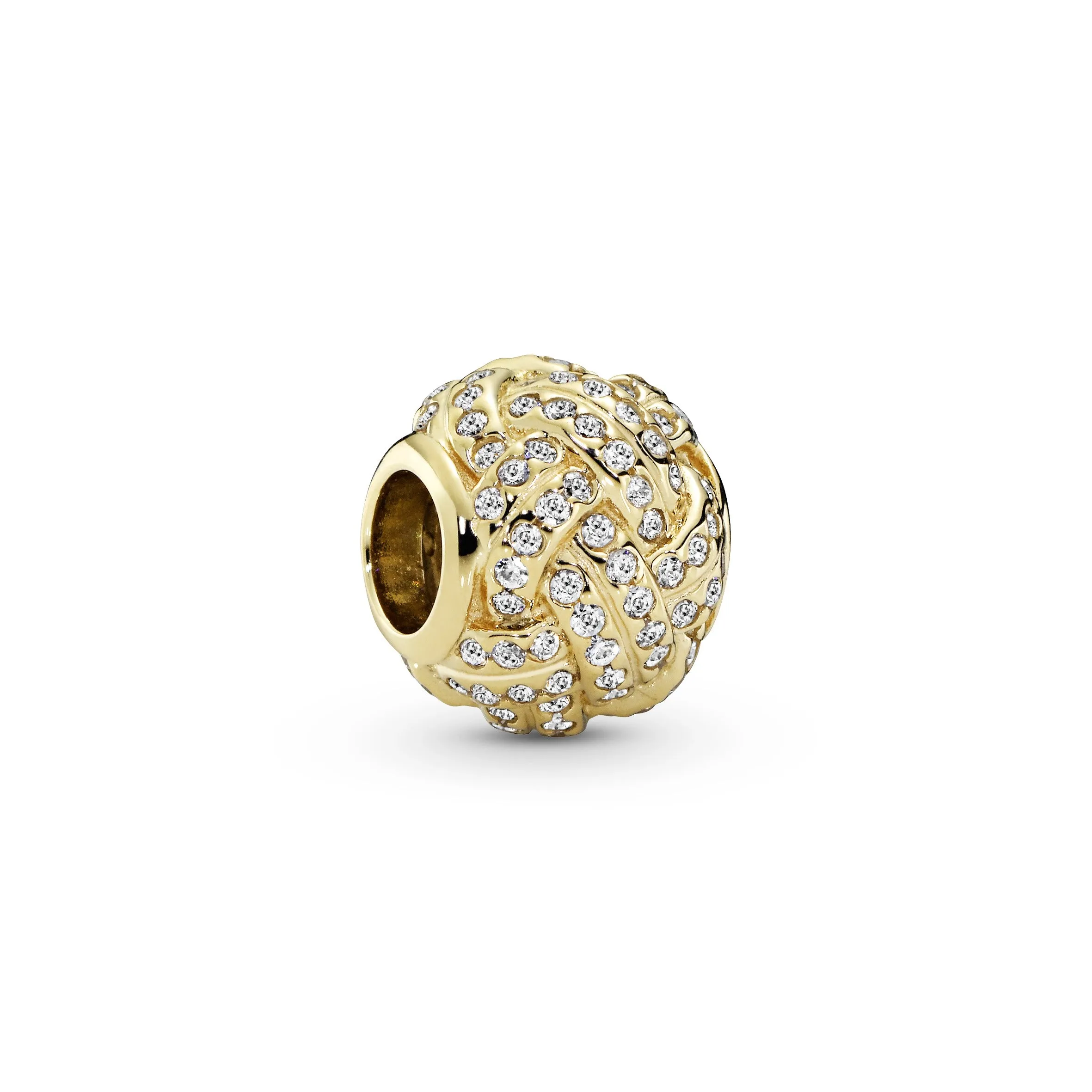 Love knot charm in 14k with clear cubic zirconia