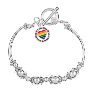 Love Wins Circle Rainbow Round Heart Partial Beaded Bracelets (12 Bracelets)