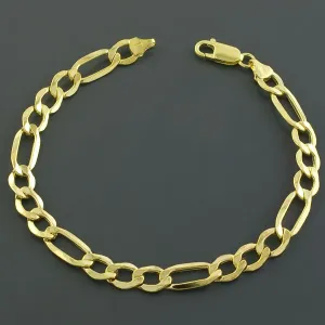 Lovely 10K Yellow Gold 8" 2mm Hollow Figaro Chain Bracelet