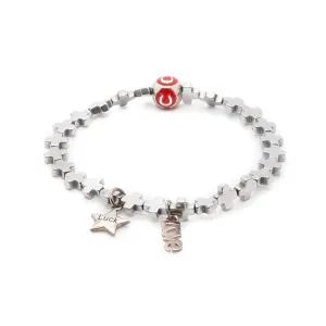 Lucky Love Silver Hematite Stone Beaded Bracelet