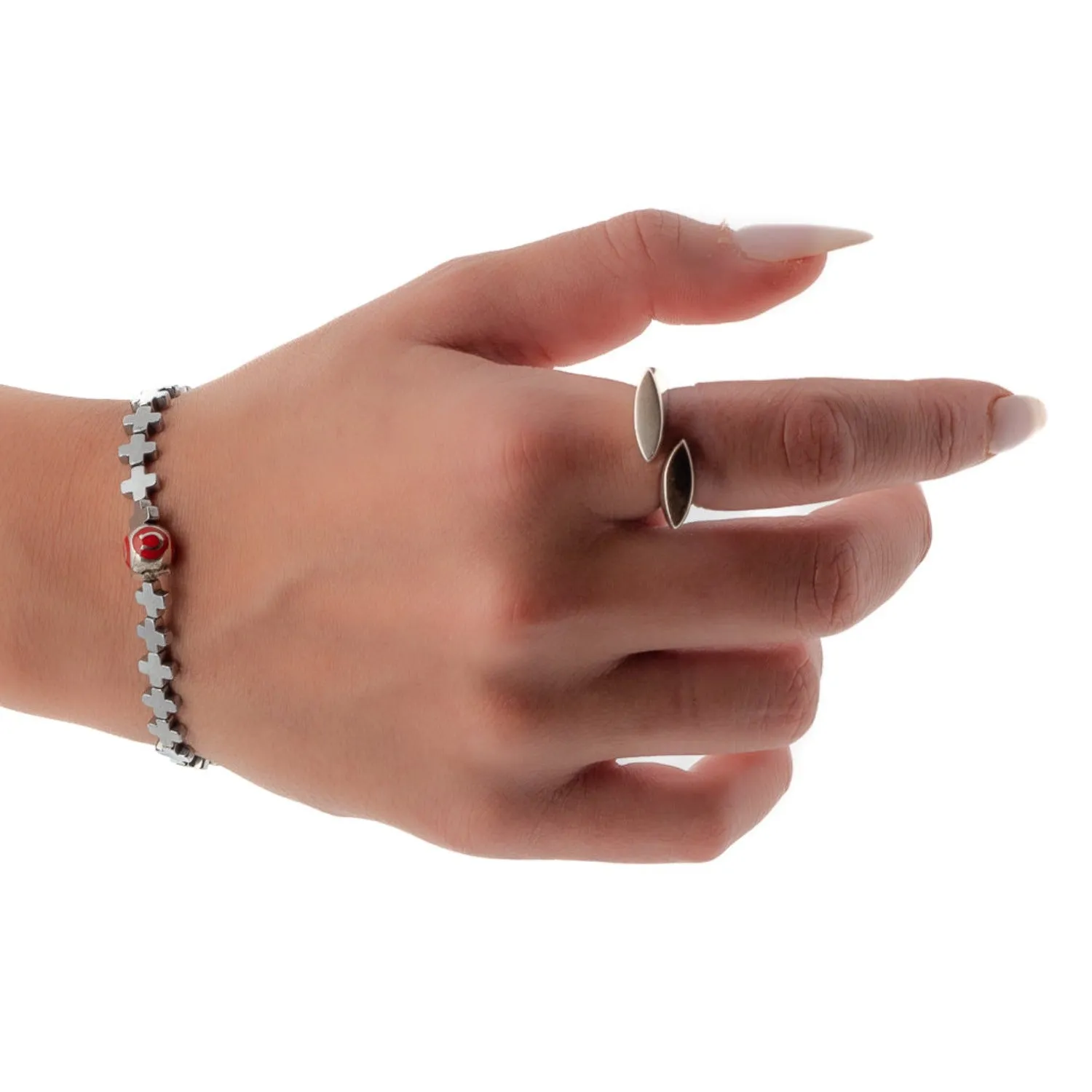 Lucky Love Silver Hematite Stone Beaded Bracelet