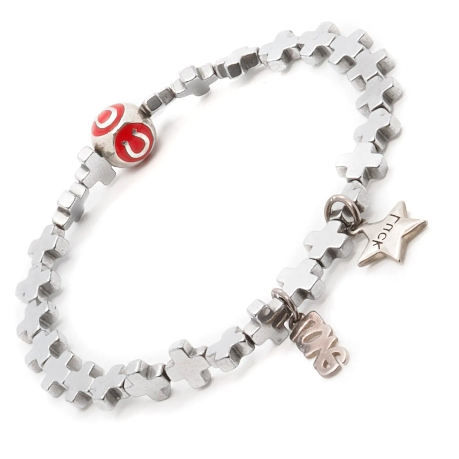 Lucky Love Silver Hematite Stone Beaded Bracelet