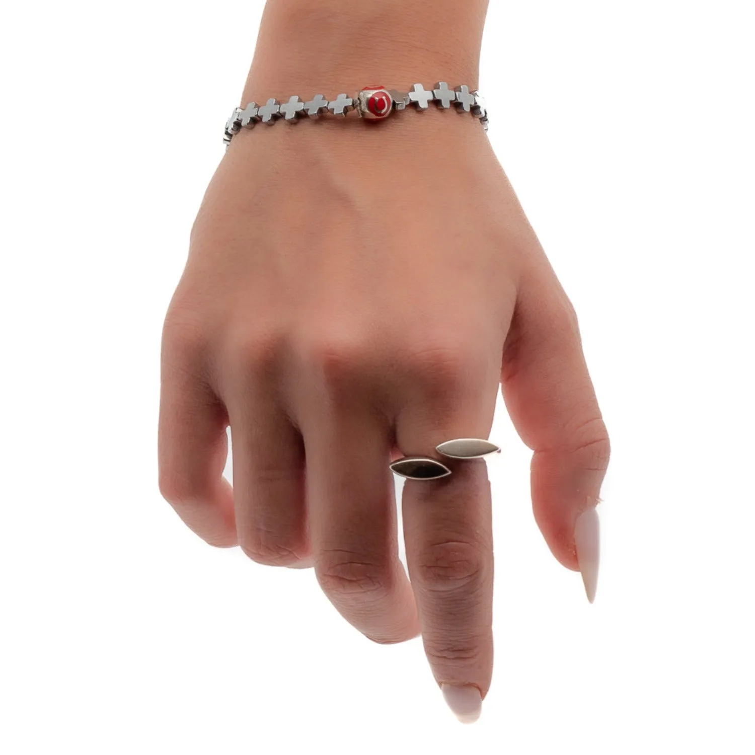 Lucky Love Silver Hematite Stone Beaded Bracelet