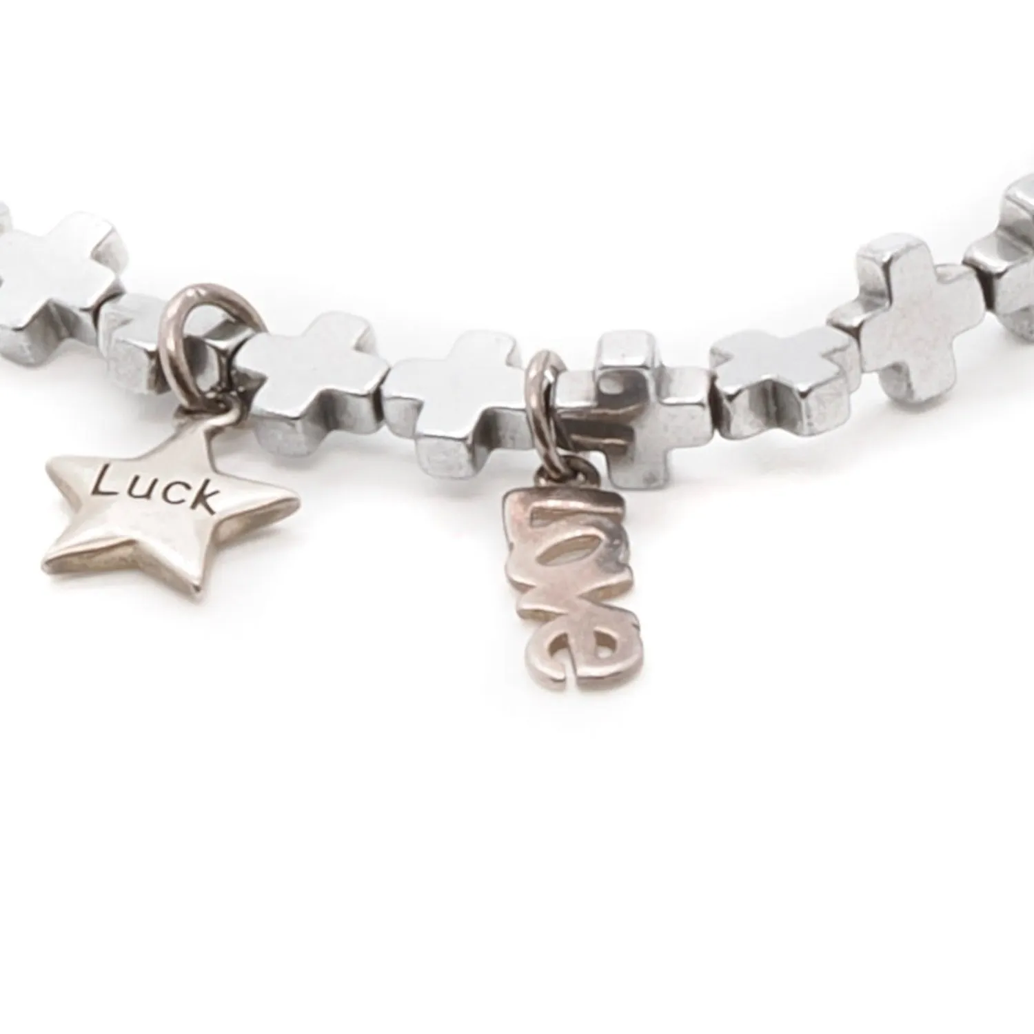 Lucky Love Silver Hematite Stone Beaded Bracelet