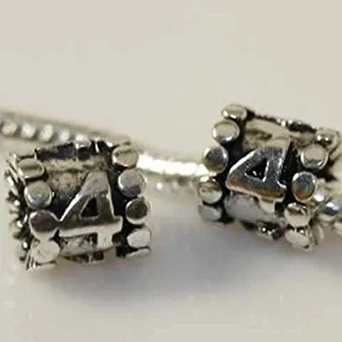 Lucky Number 4 Charm Beads Compatible with European Snake Chain Charm Bracelet