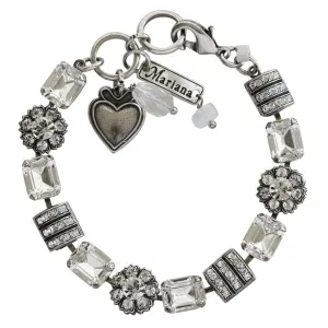 Mariana "On A Clear Day" Silver Plated Baguette Rectangle Floral Crystal Bracelet, 4099 001001