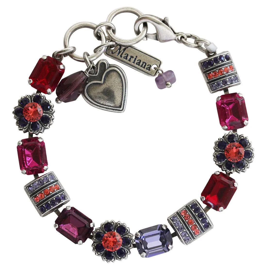 Mariana "Xenia" Silver Plated Baguette Rectangle Floral Crystal Bracelet, 4099 1091