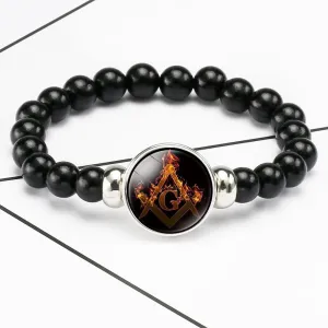 Master Mason Blue Lodge Bracelet - Compass & Square G With Flames