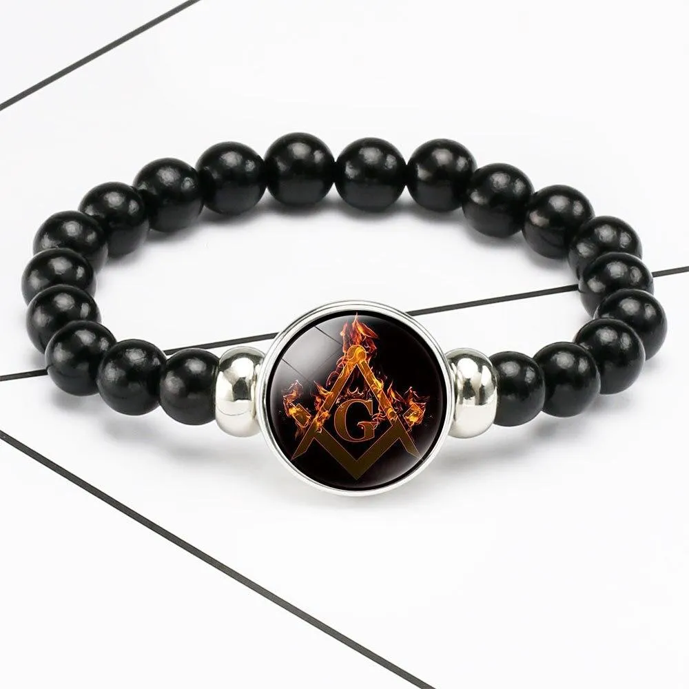 Master Mason Blue Lodge Bracelet - Compass & Square G With Flames