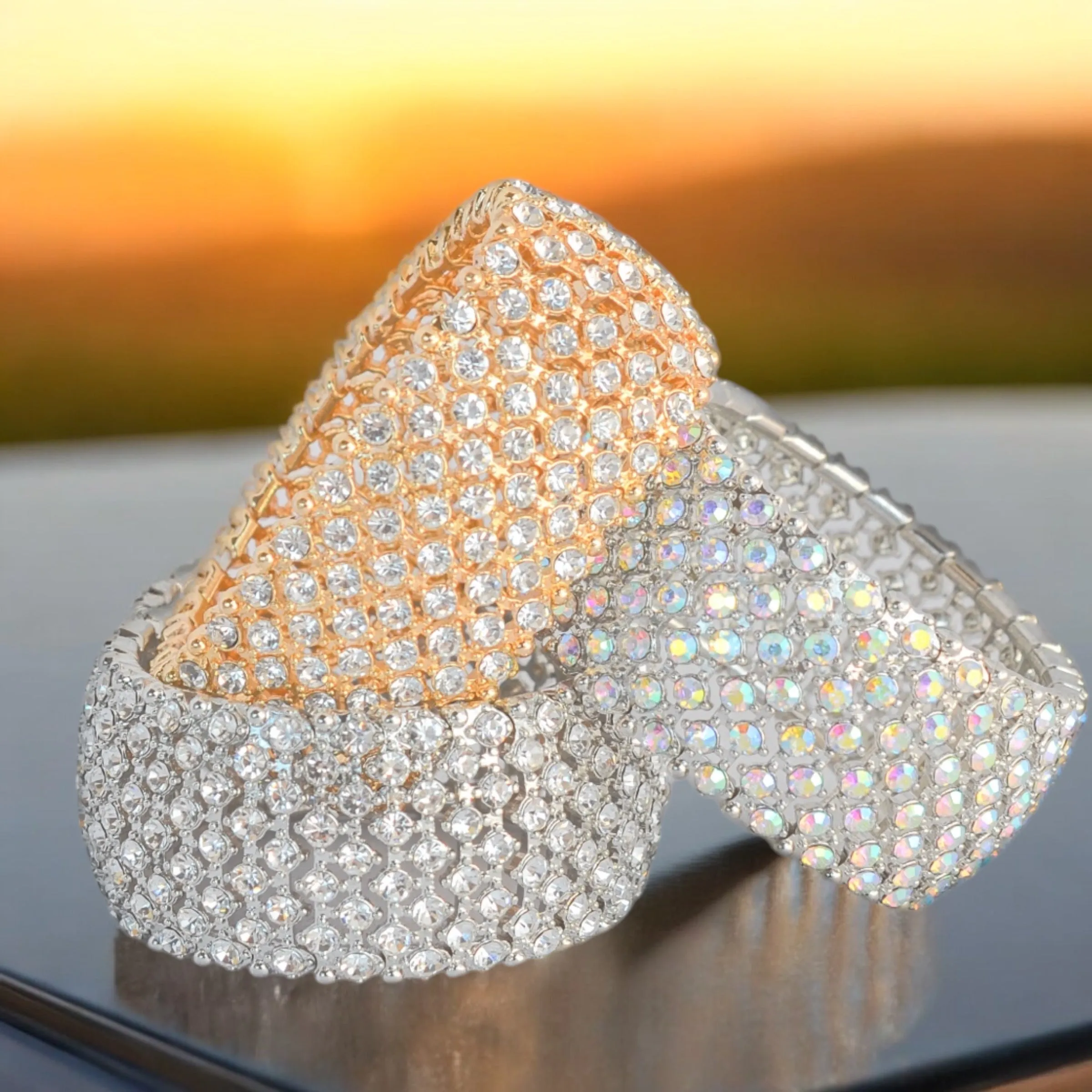 MEGAN - AB silver Pave Rhinestone Stretch Bracelet