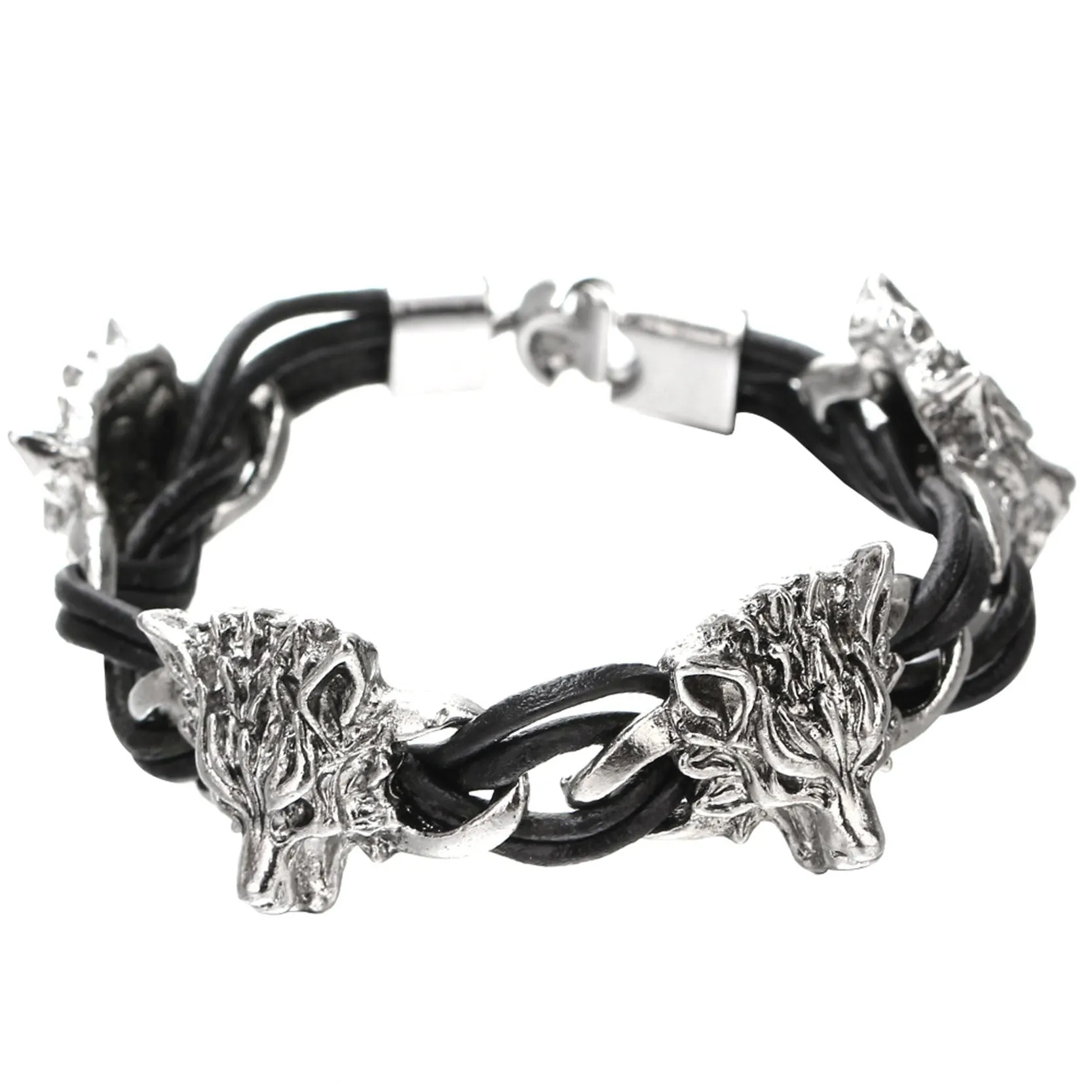 Men Bracelet Stainless Steel & Wolf PU Cuff Leather Bracelets Bangles Men Jewelry Accessories For Best Friends