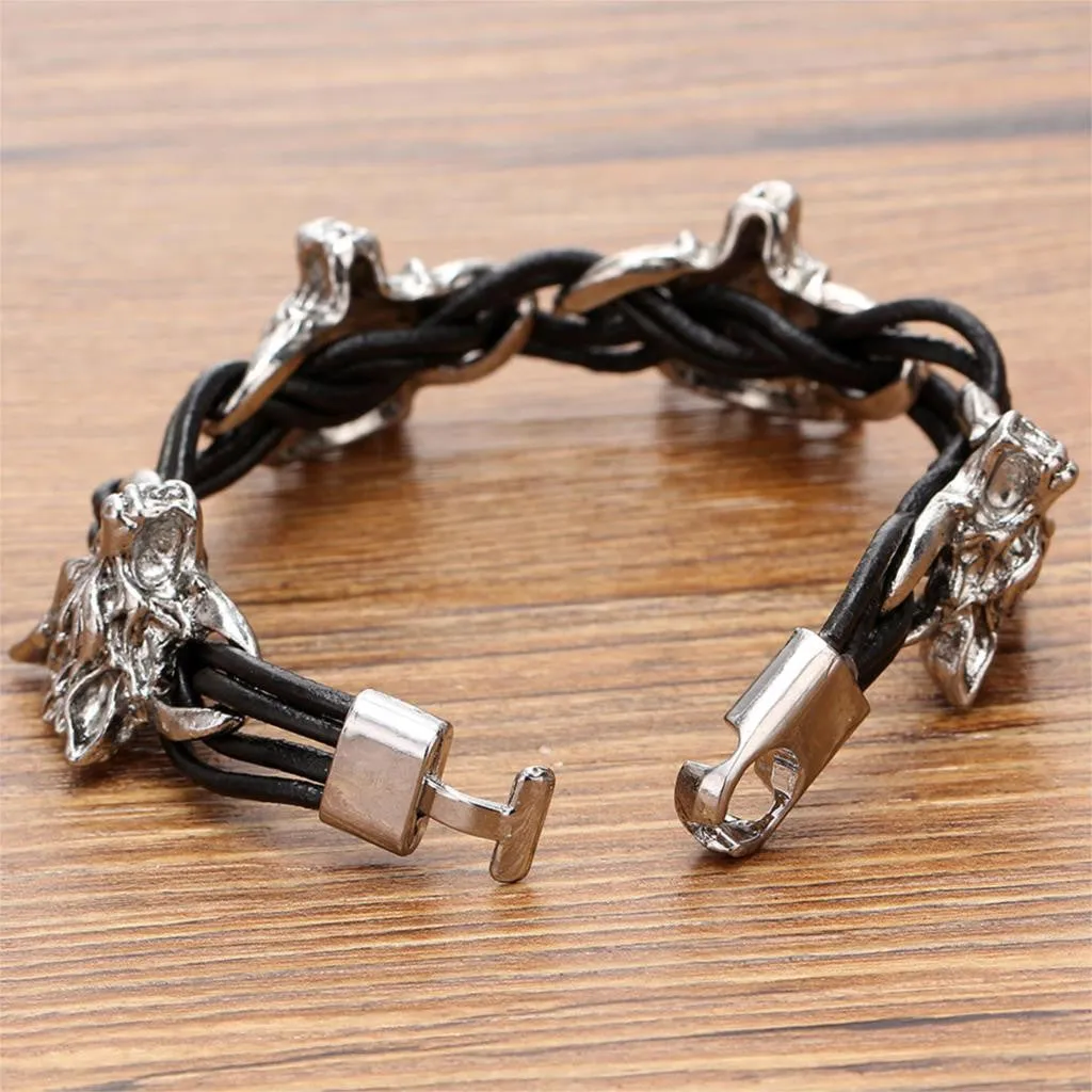 Men Bracelet Stainless Steel & Wolf PU Cuff Leather Bracelets Bangles Men Jewelry Accessories For Best Friends
