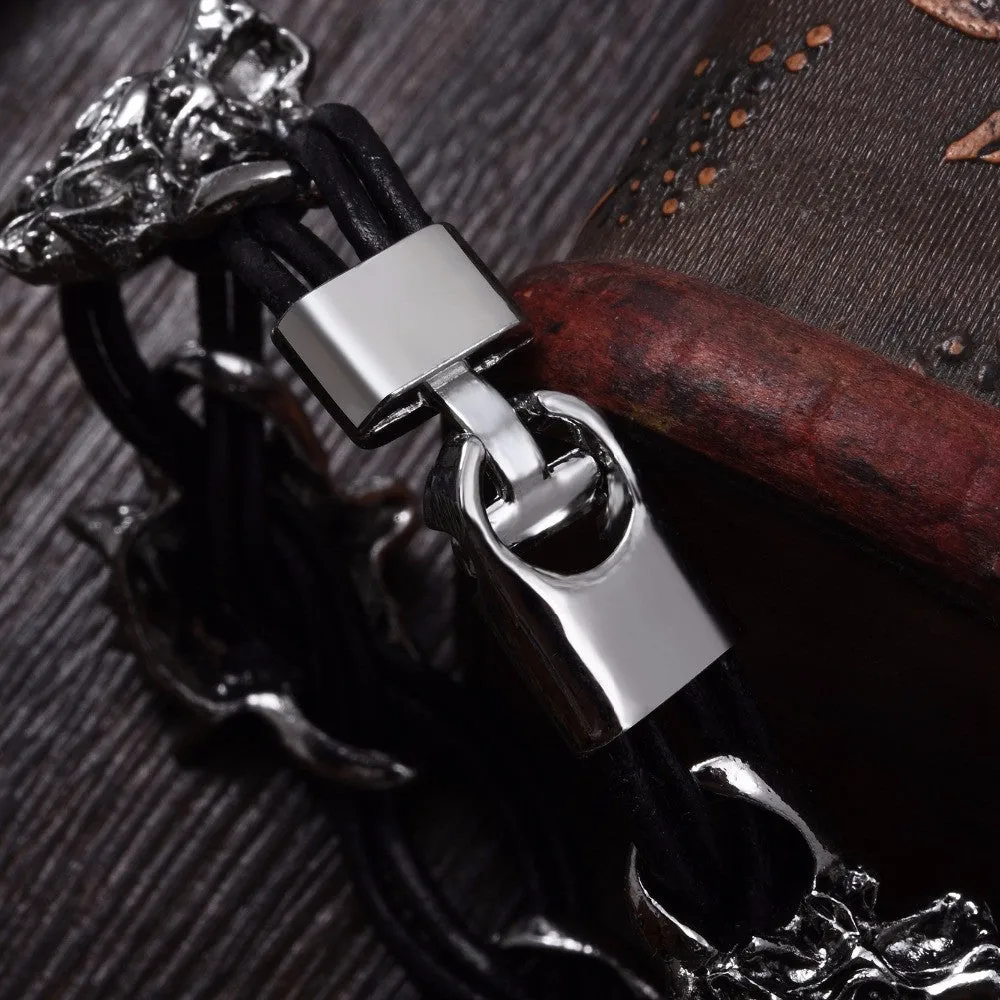 Men Bracelet Stainless Steel & Wolf PU Cuff Leather Bracelets Bangles Men Jewelry Accessories For Best Friends