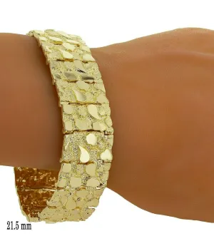 Men's 10k Yellow Gold Solid Nugget Bracelet 7-7.5" 21.5mm 52-53 grams