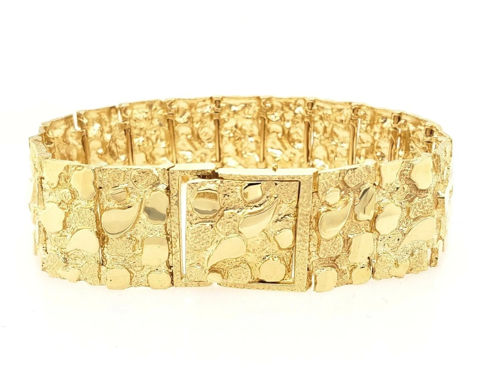 Men's 10k Yellow Gold Solid Nugget Bracelet 7-7.5" 21.5mm 52-53 grams