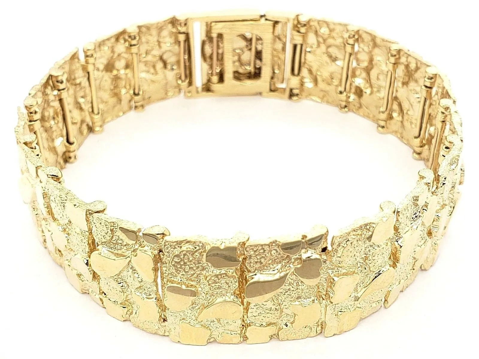 Men's 10k Yellow Gold Solid Nugget Bracelet 8"- 8.5" 18.5mm 50 grams