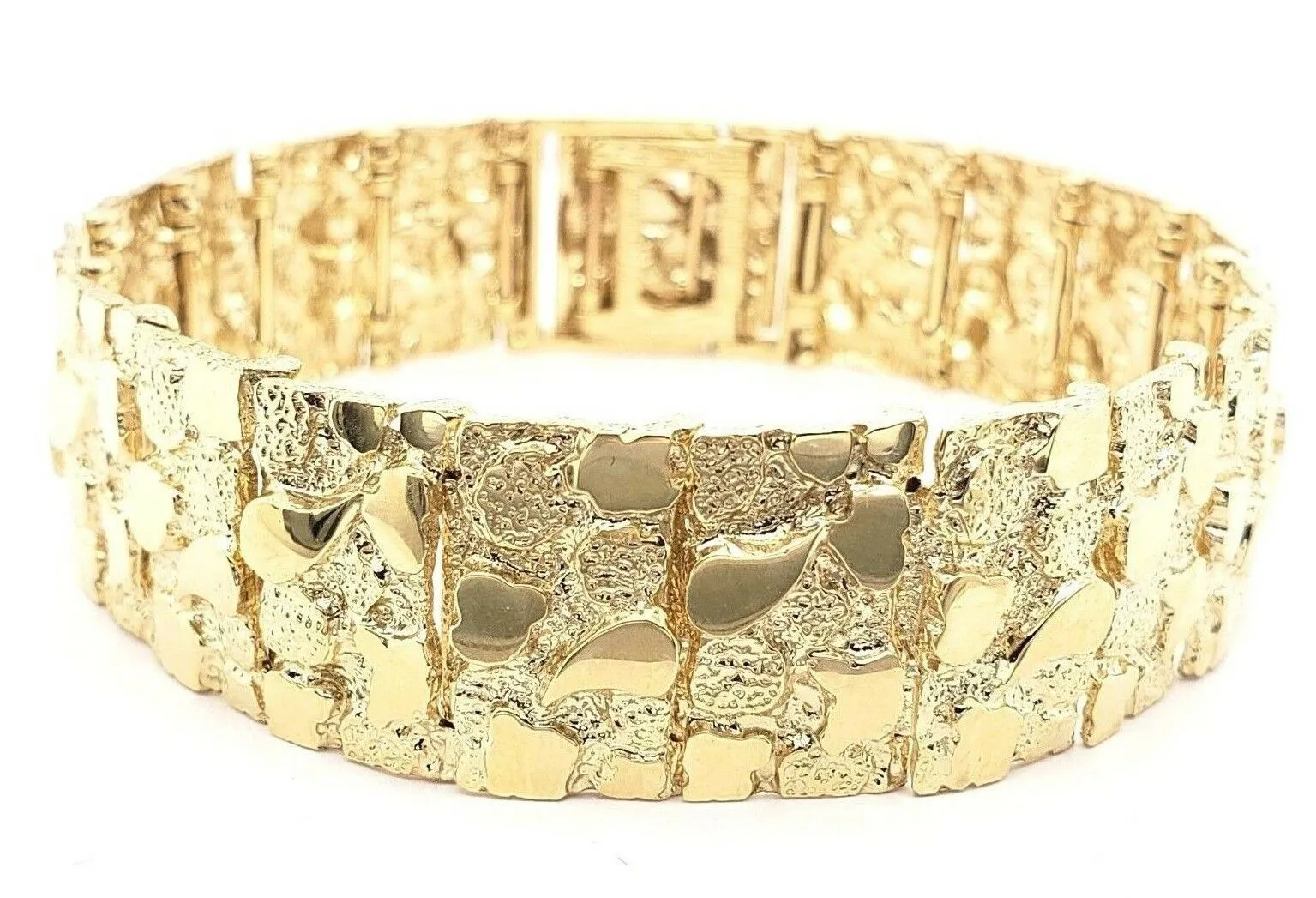 Men's 10k Yellow Gold Solid Nugget Bracelet 8"- 8.5" 18.5mm 50 grams