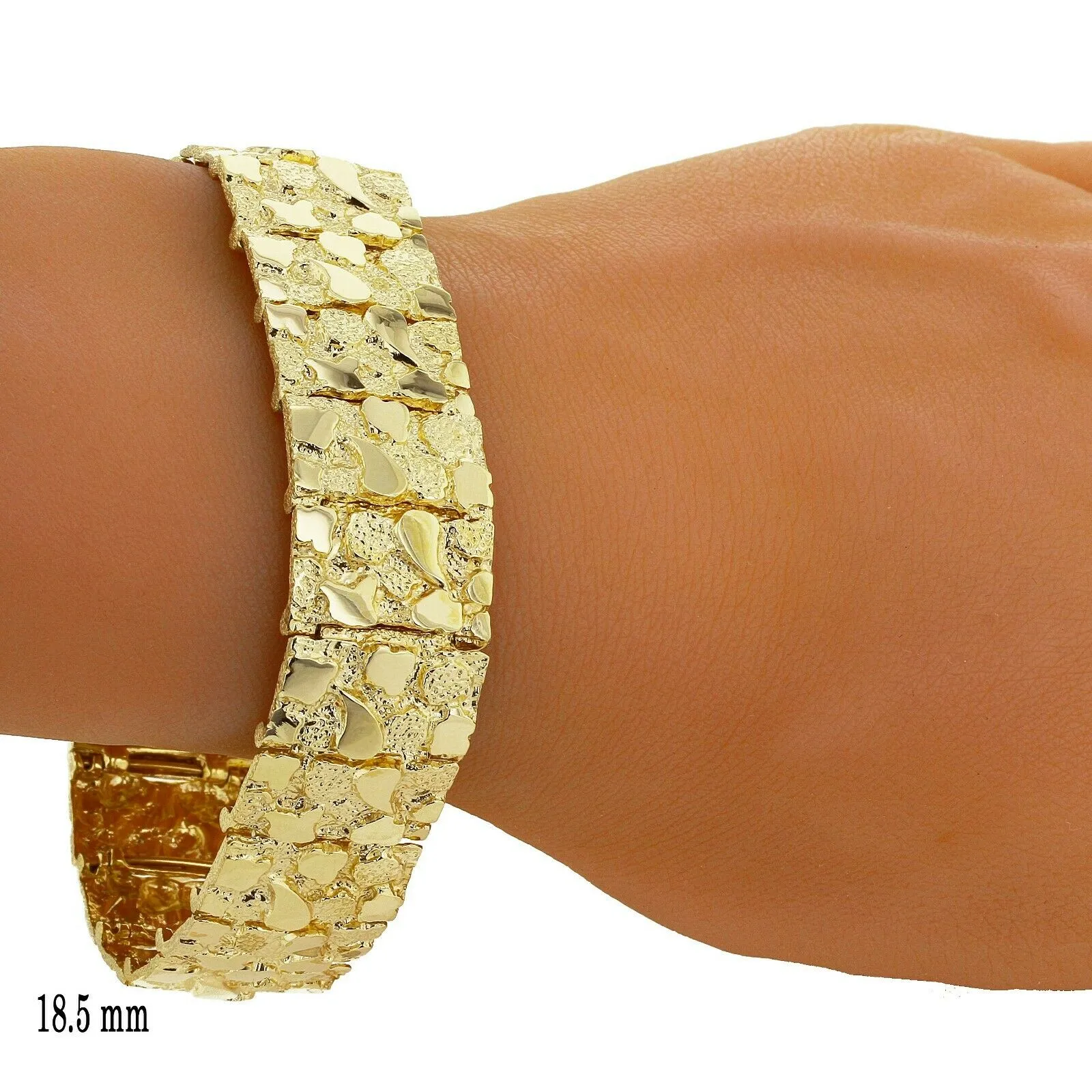 Men's 10k Yellow Gold Solid Nugget Bracelet 8"- 8.5" 18.5mm 50 grams
