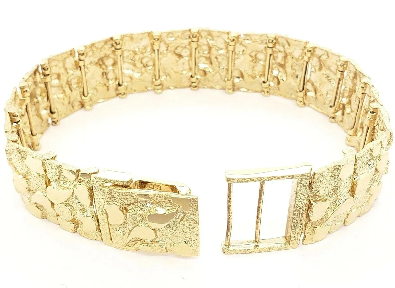 Men's 10k Yellow Gold Solid Nugget Bracelet 8"- 8.5" 18.5mm 50 grams