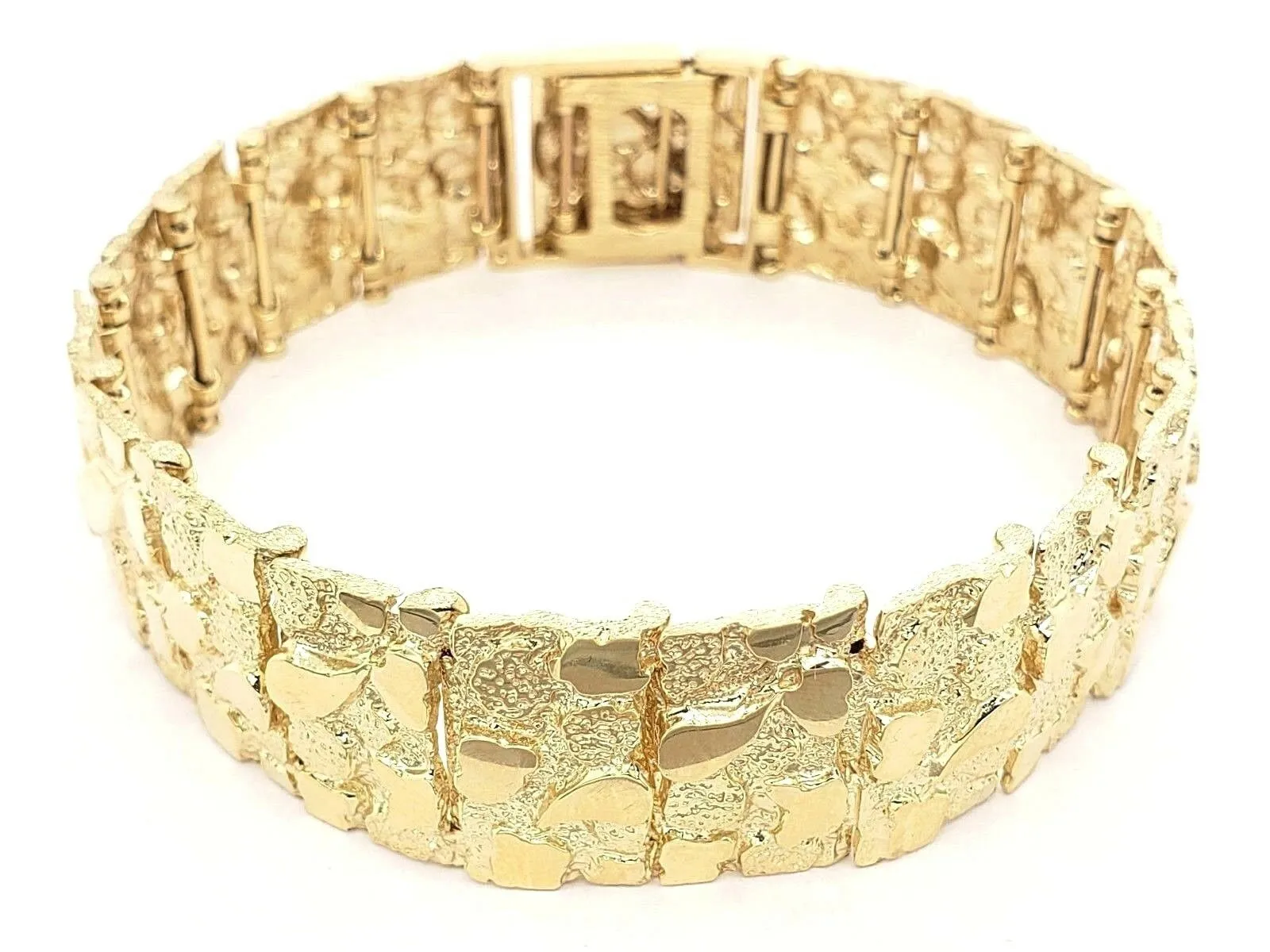 Men's 10k Yellow Gold Solid Nugget Bracelet 8"- 8.5" 18.5mm 50 grams