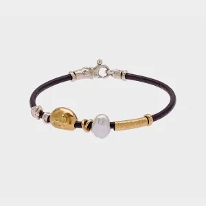 Misani Milano 18k Yellow Gold and Sterling Silver Black Leather Aurora Bracelet – B2019