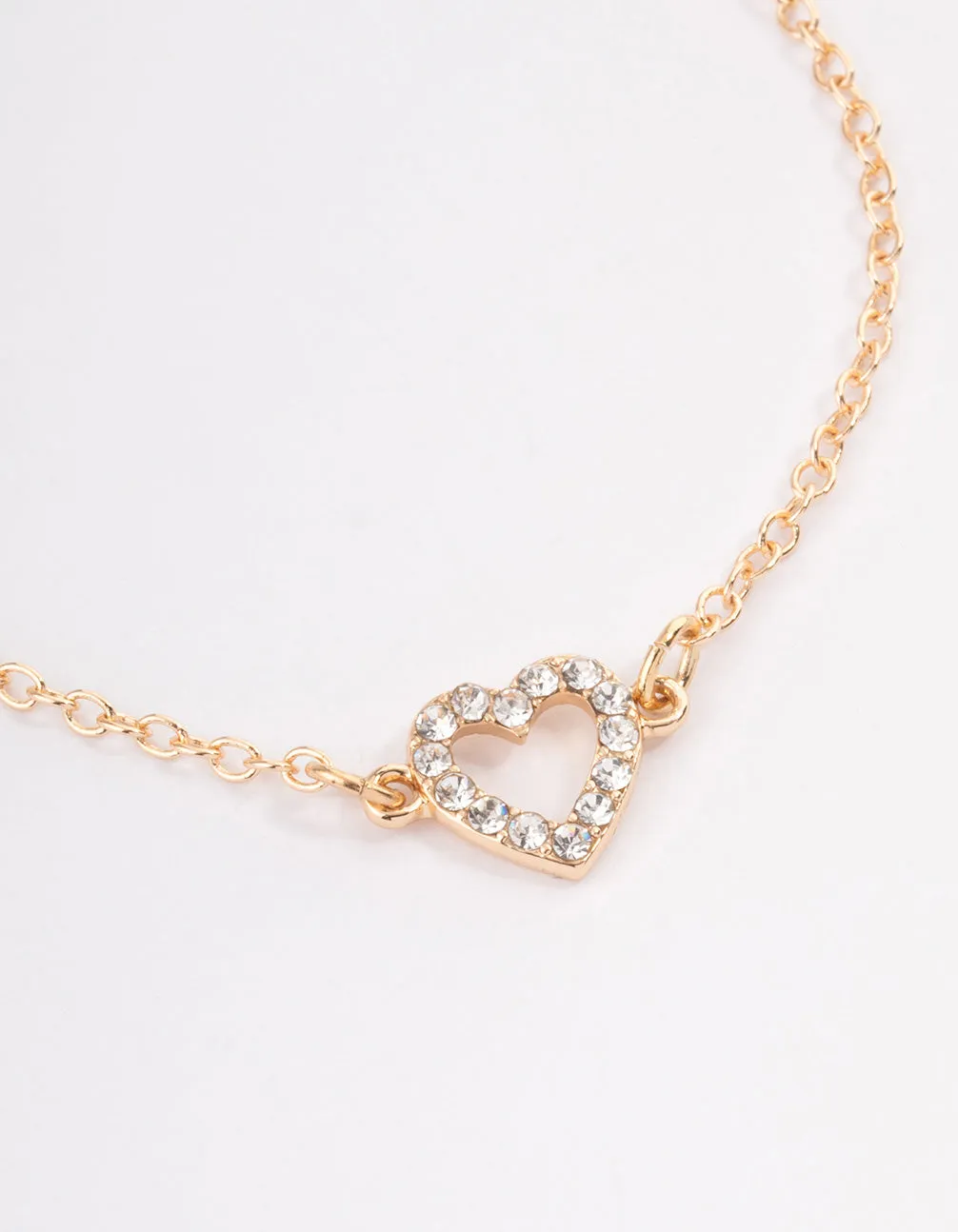 Mixed Metal Diamante Open Heart Bracelet Pack