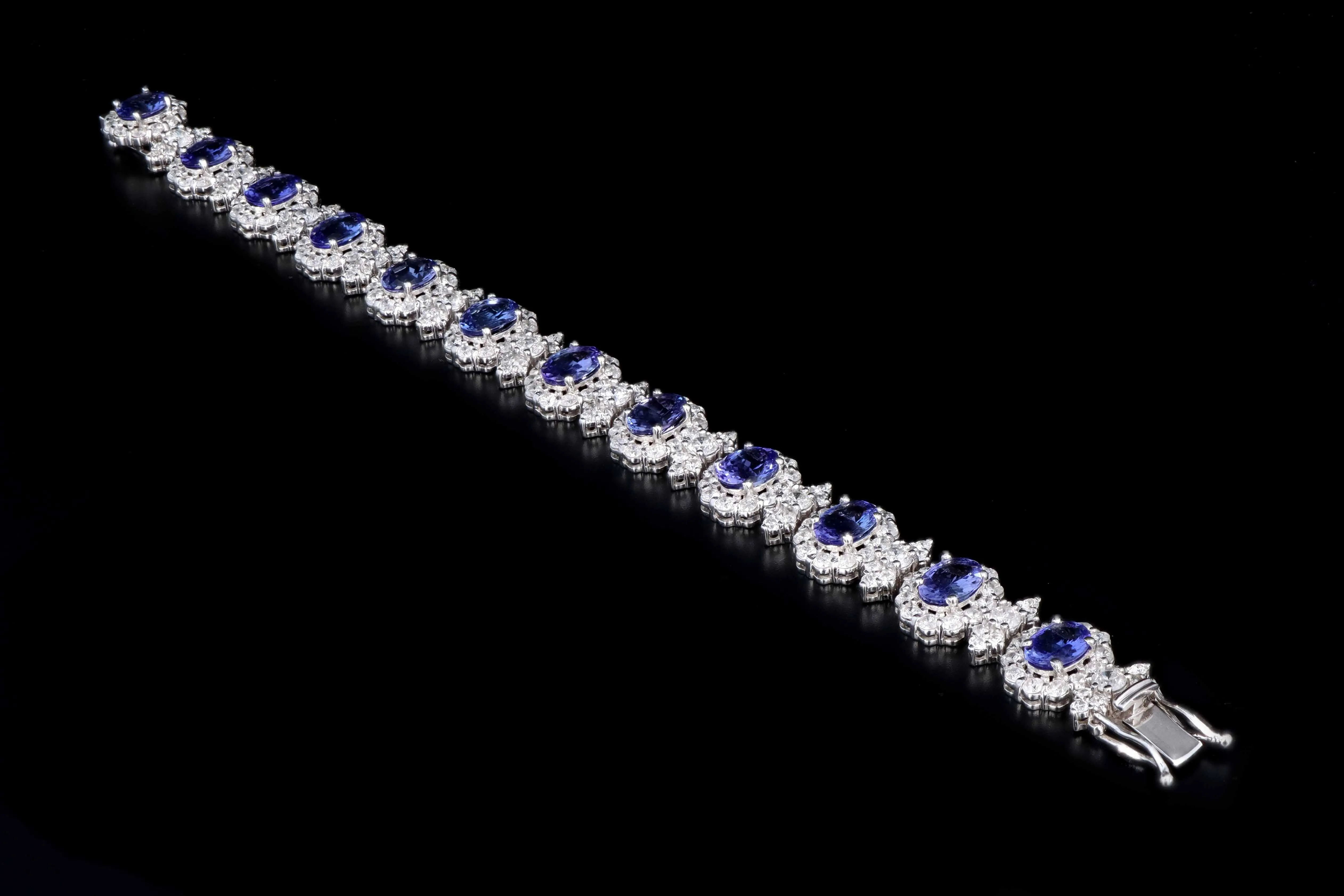 Modern 14K White Gold 12.40 Carat Tanzanite and 9.75 Carat Diamond Bracelet