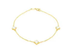 Mother of Pearl 4 Leaf Clover Bracelet in Yellow Gold