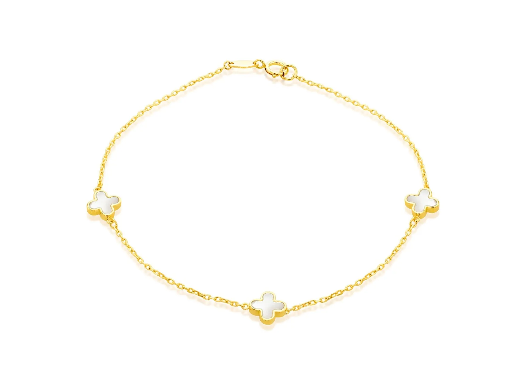 Mother of Pearl 4 Leaf Clover Bracelet in Yellow Gold