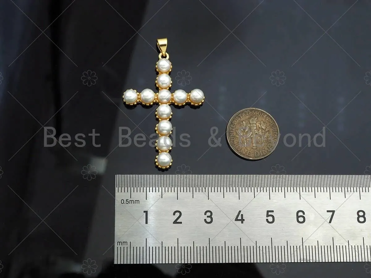 Mother of Pearl Cross Shape Pendant/Charm,18K Gold MOP Charm, 27x40mm, Sku#LD30