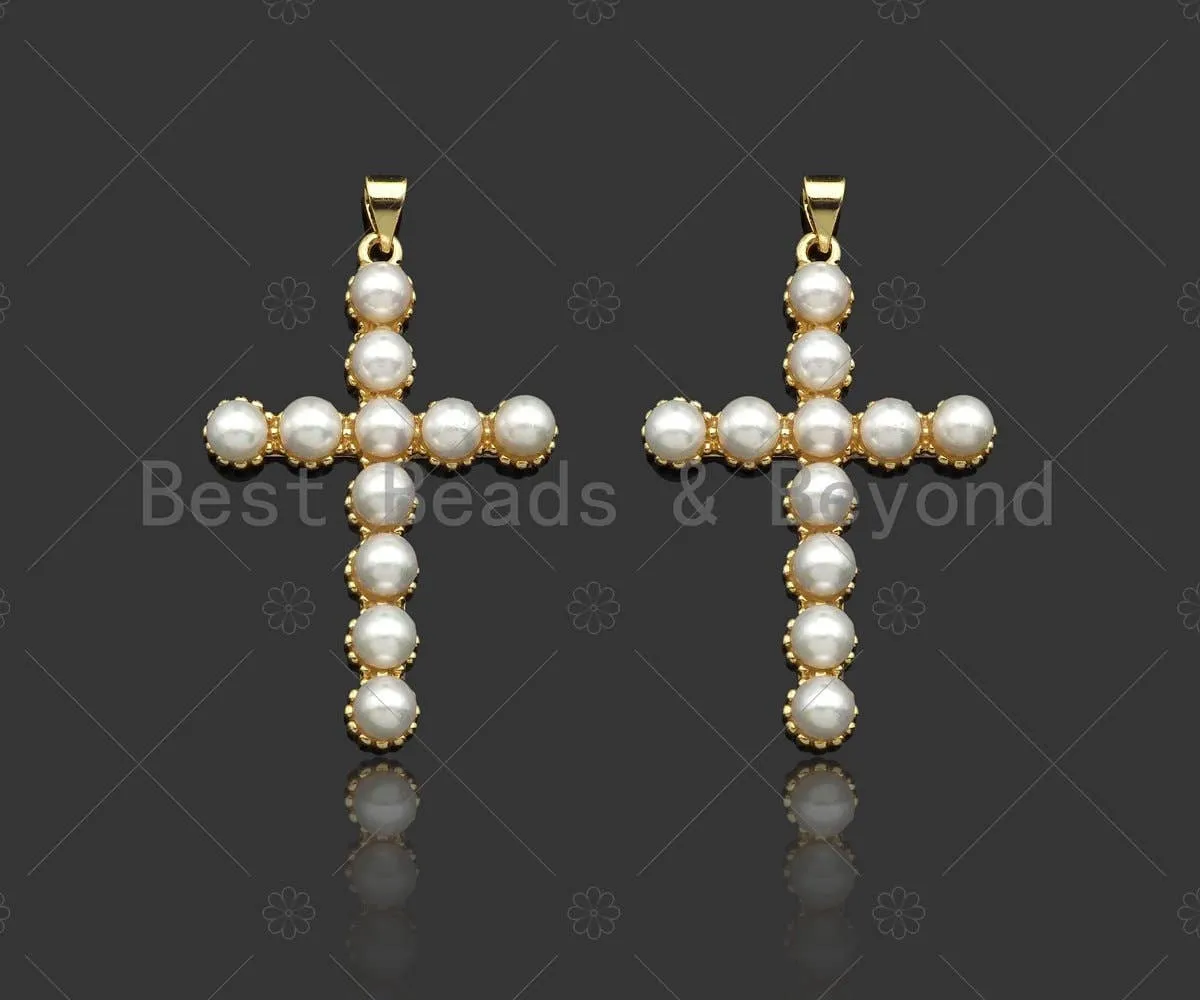 Mother of Pearl Cross Shape Pendant/Charm,18K Gold MOP Charm, 27x40mm, Sku#LD30