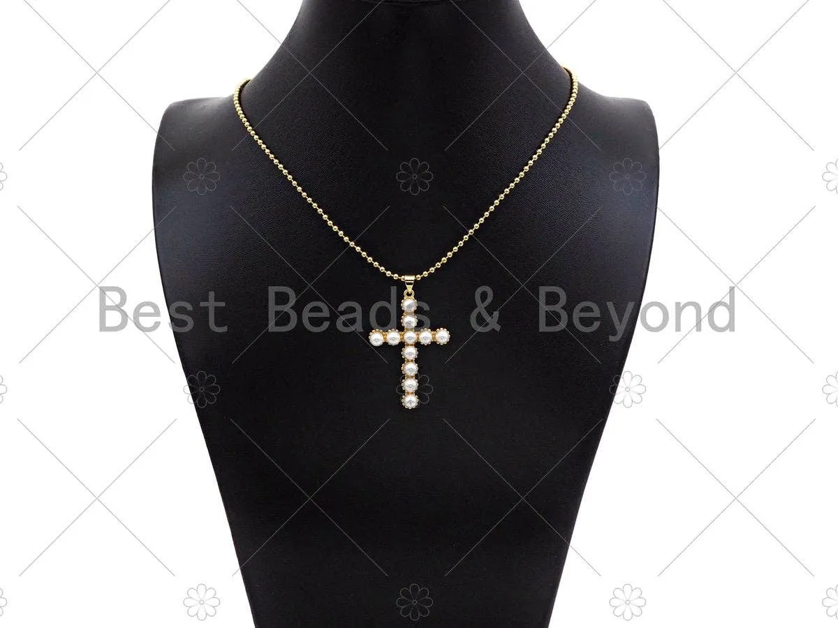 Mother of Pearl Cross Shape Pendant/Charm,18K Gold MOP Charm, 27x40mm, Sku#LD30