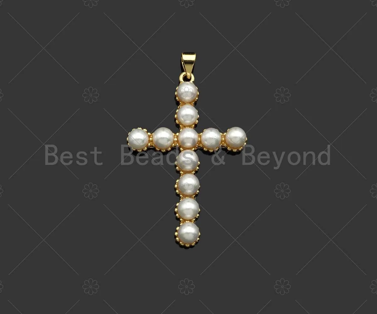 Mother of Pearl Cross Shape Pendant/Charm,18K Gold MOP Charm, 27x40mm, Sku#LD30