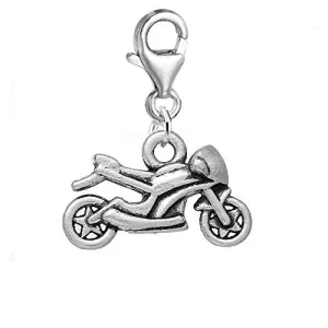 Motorcycle Bike Clip on Charm Pendant for European Charm Jewelry w/ Lobster Clasp