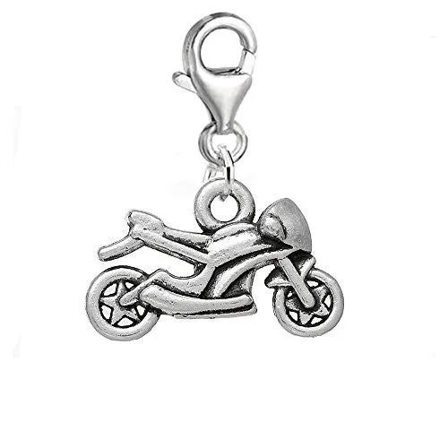 Motorcycle Bike Clip on Charm Pendant for European Charm Jewelry w/ Lobster Clasp